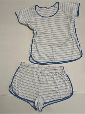 LAKE STRIPED BLUE PIMA WOMENS PAJAMA SET SIZE MEDIUM